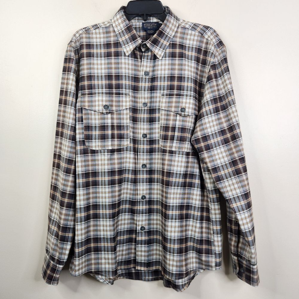Pendleton Mens Long Sleeve Merino Wool Double Pocket Button Down Large